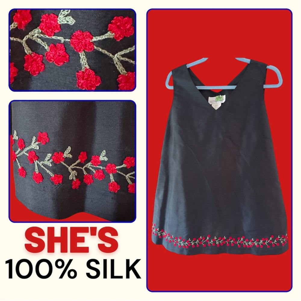 100% Silk maternity tunic top party Embroidered Motherhood M 8 10 party wedding